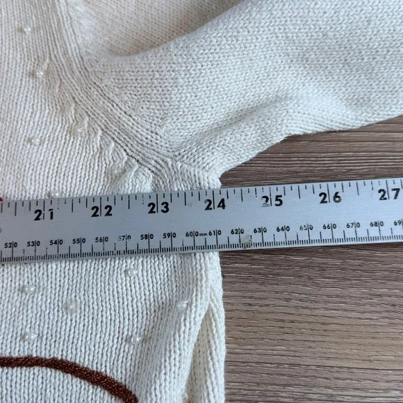 Vintage Ms Lee Cardigan Sweater Womens 2X Ivory Art to Wear Cottagecore Cardinal - Picture 5 of 12